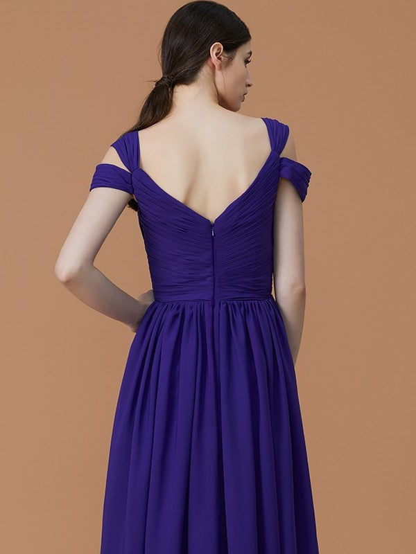 Off-the-Shoulder Floor-Length Ruched A-Line/Princess Sleeveless Chiffon Bridesmaid Dresses