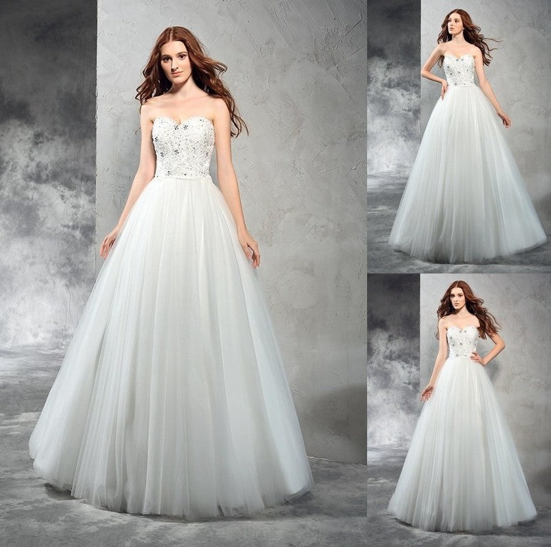 Long Sweetheart A-Line/Princess Beading Sleeveless Net Wedding Dresses