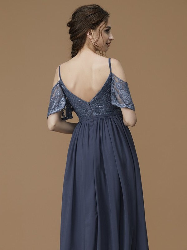 Sleeveless Lace Floor-Length Straps A-Line/Princess Spaghetti Chiffon Bridesmaid Dresses