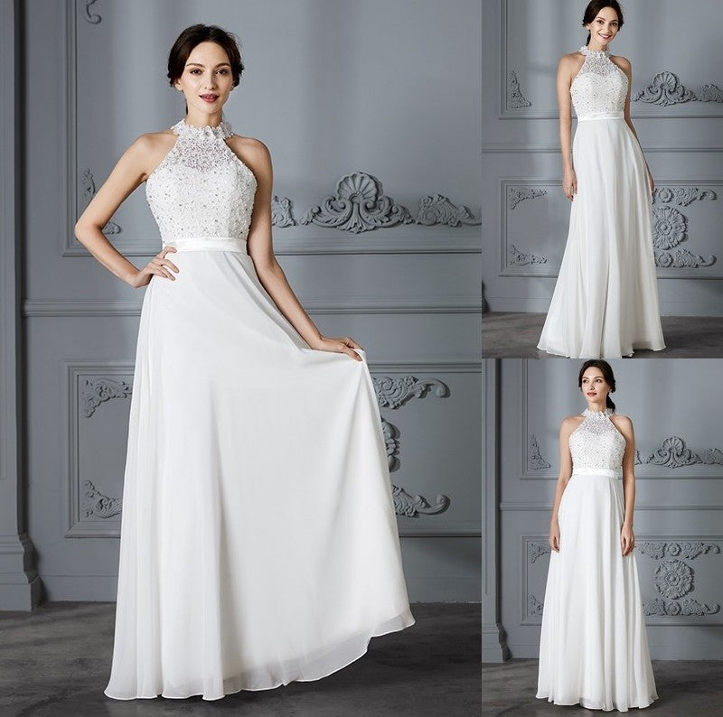 Scoop Sleeveless A-Line/Princess Floor-Length Chiffon Wedding Dresses