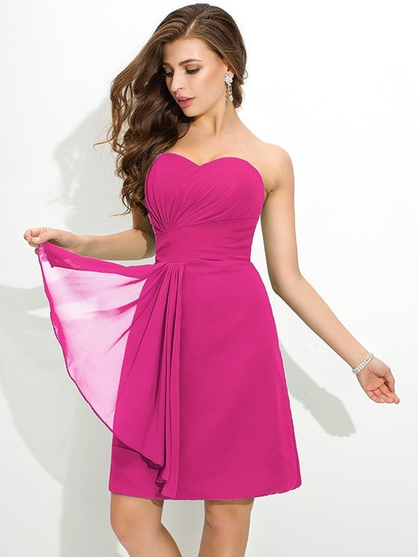 Sweetheart Sleeveless Short Pleats Sheath/Column Chiffon Bridesmaid Dresses