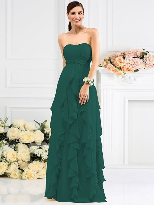 Pleats A-Line/Princess Long Strapless Sleeveless Chiffon Bridesmaid Dresses