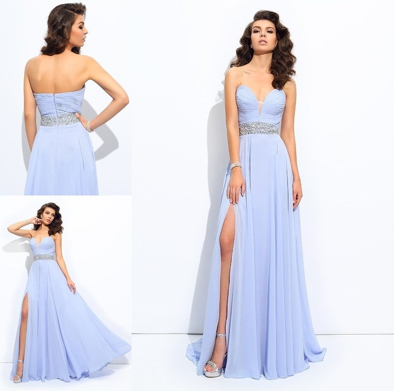 Sleeveless Beading Sweetheart A-line/Princess Long Chiffon Dresses