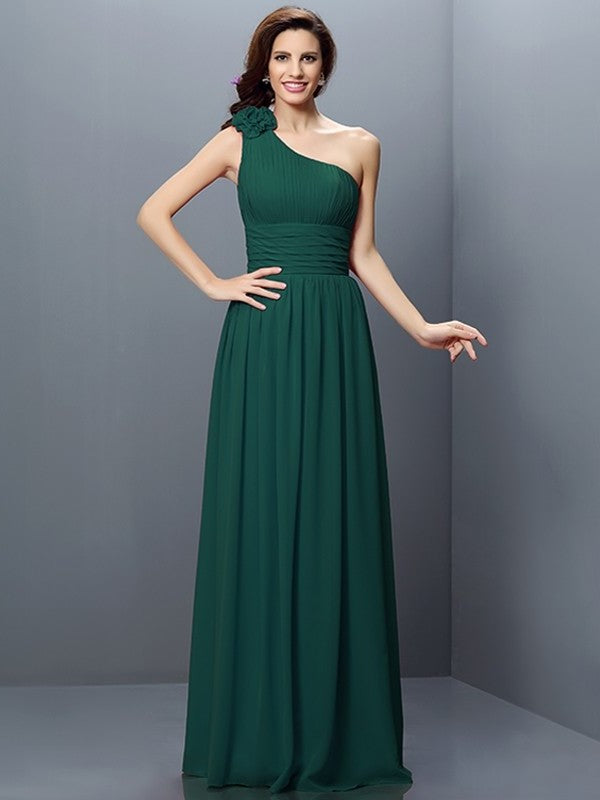 A-Line/Princess Long Sleeveless One-Shoulder Pleats Chiffon Bridesmaid Dresses