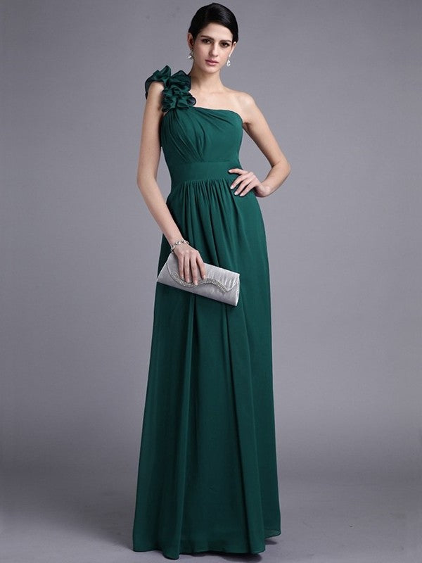 Sheath/Column Pleats Long One-Shoulder Sleeveless Chiffon Bridesmaid Dresses