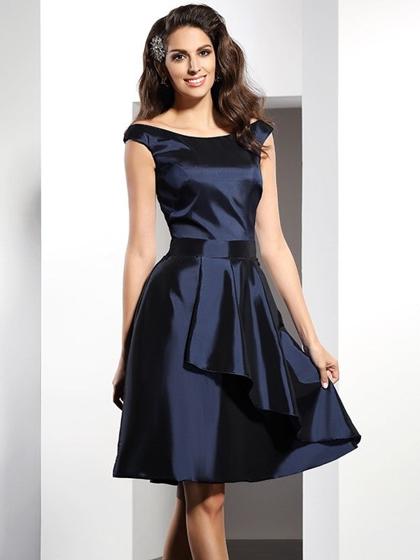 Scoop Short A-Line/Princess Sleeveless Taffeta Bridesmaid Dresses