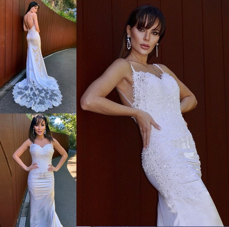 Straps Satin Elastic Court Trumpet/Mermaid Woven Spaghetti Sleeveless Lace Train Wedding Dresses