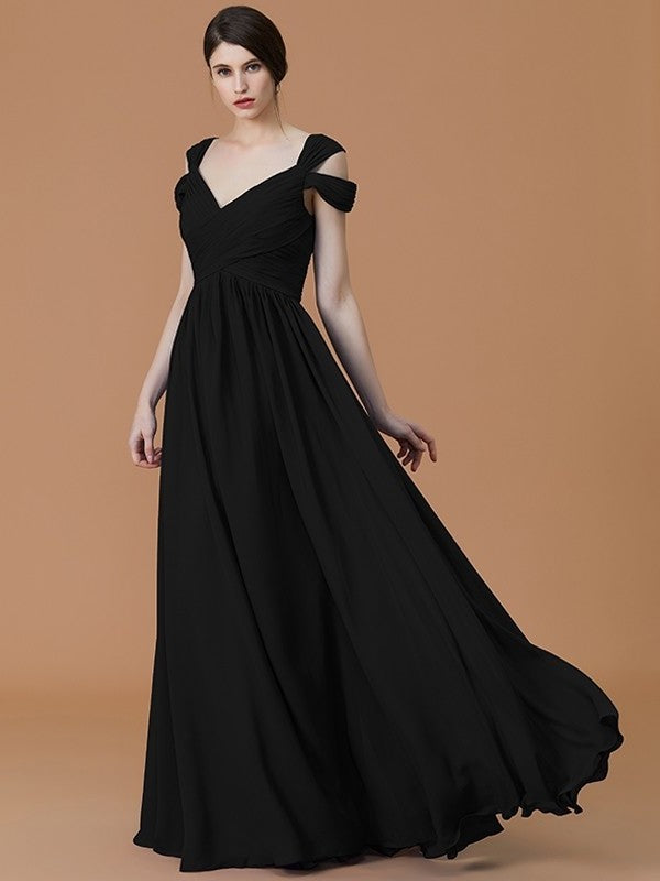 Off-the-Shoulder Floor-Length Ruched A-Line/Princess Sleeveless Chiffon Bridesmaid Dresses