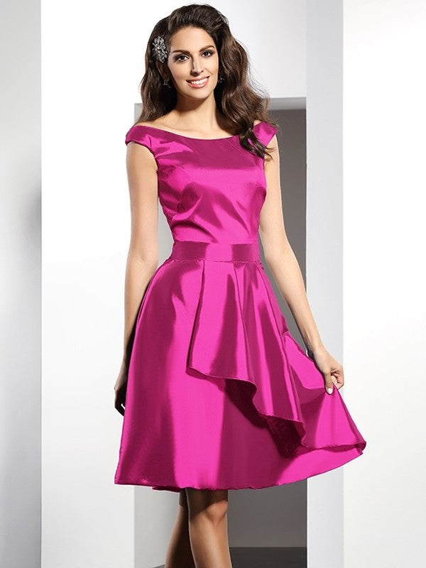 Scoop Short A-Line/Princess Sleeveless Taffeta Bridesmaid Dresses