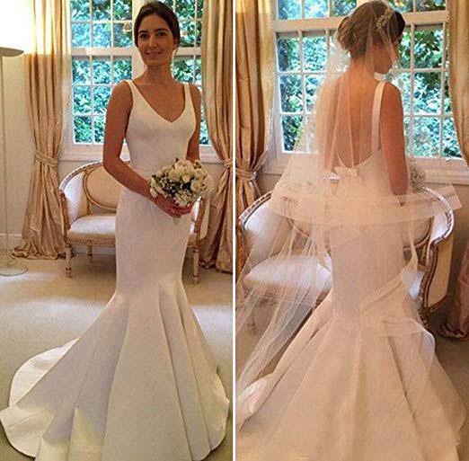 Deep V Neck Backless Vintage Mermaid Sleeveless Wedding Dresses Bridal Dresses JS329