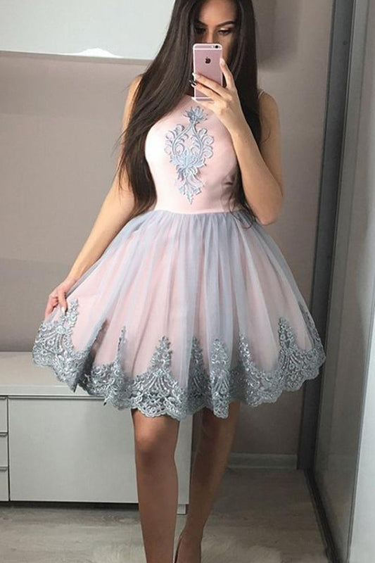 Cute A Line Round Neck Short Prom Dresses Homecoming Dresses